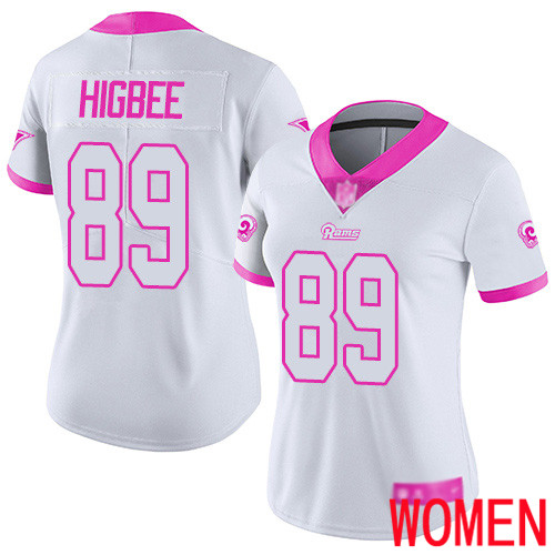 Los Angeles Rams Limited White Pink Women Tyler Higbee Jersey NFL Football #89 Rush Fashion->women nfl jersey->Women Jersey